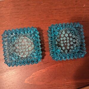 💙 Fenton glass salt dishes candle holders turquoise  hobnob, vintage
